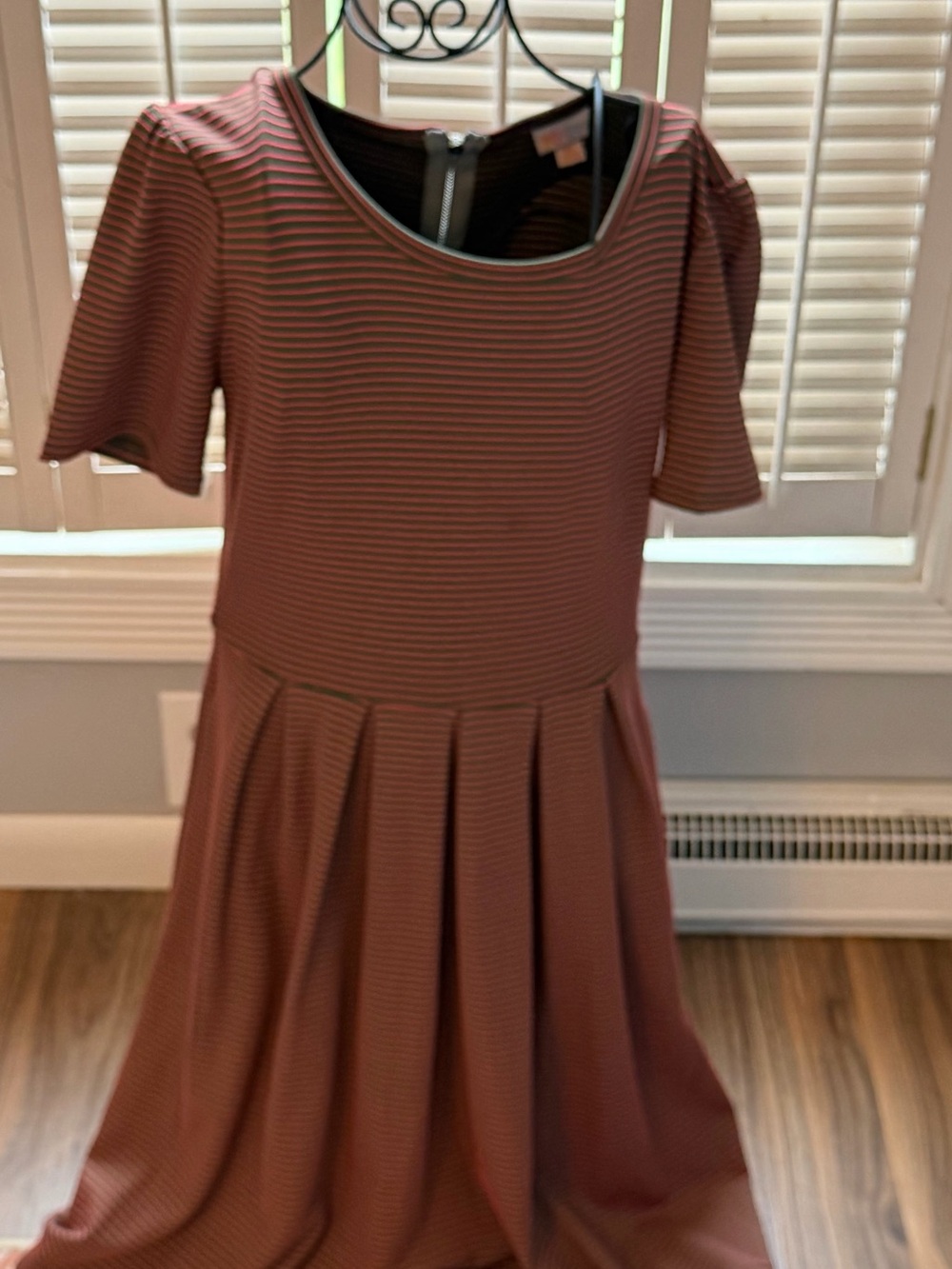 LuLaRoe Dusty Rose Striped Pleated Midi Dress